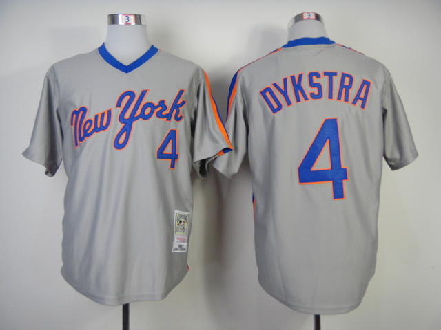 Men New York Mets #4 Dykstra Grey Throwback MLB Jerseys